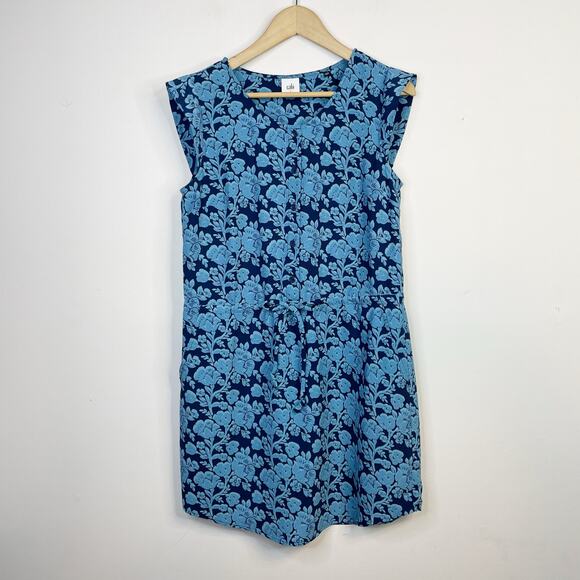 Cabi Java Blue Floral Tie Waist Cap Sleeve Button front Lightweight Dress 5265 S - Picture 3 of 16